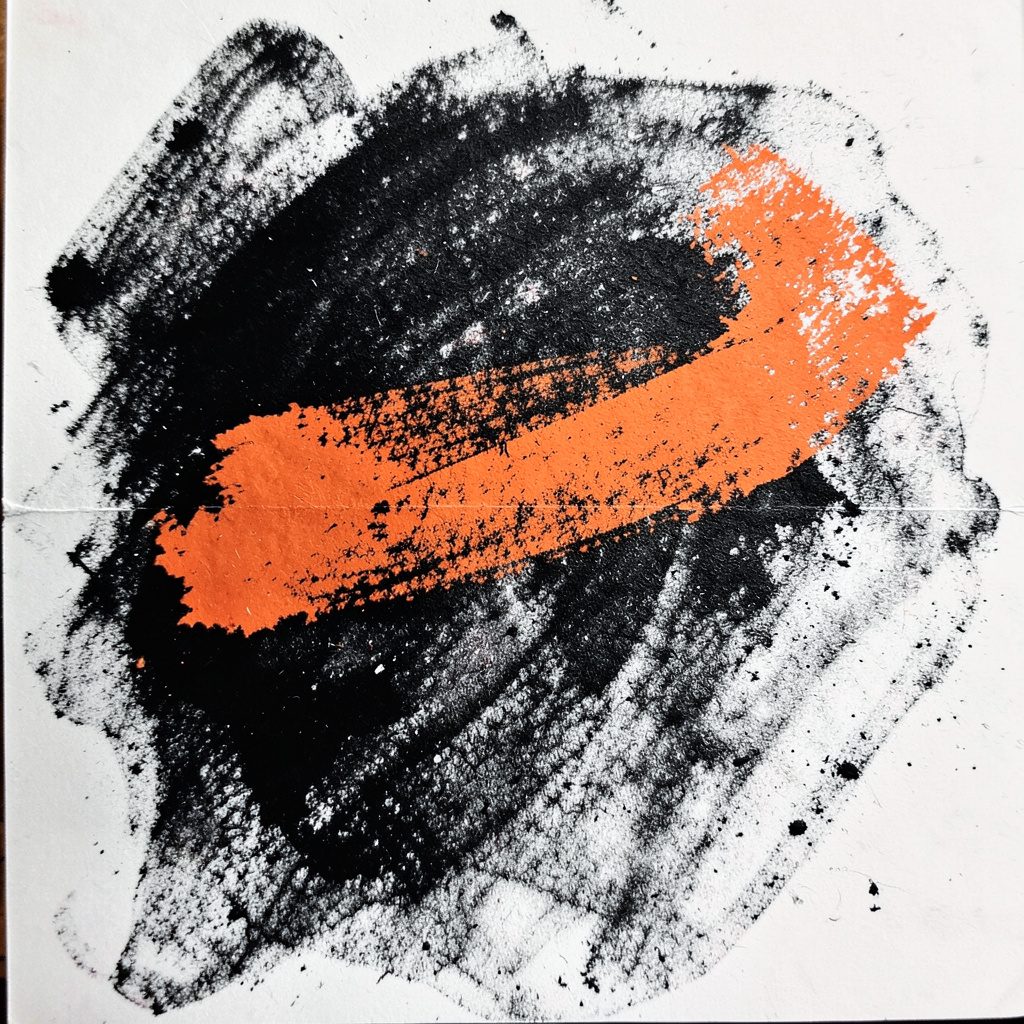 Charcoal drawing of a record sleeve with dark moody textures in black and deep gray